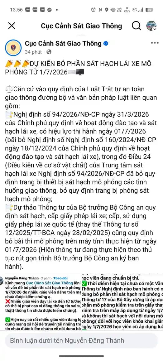 Bỏ Phần Thi Mô Phỏng Từ Ngày 01/07/2026 — Cục CSGT Xác Nhận [Cập Nhật Mới Nhất]