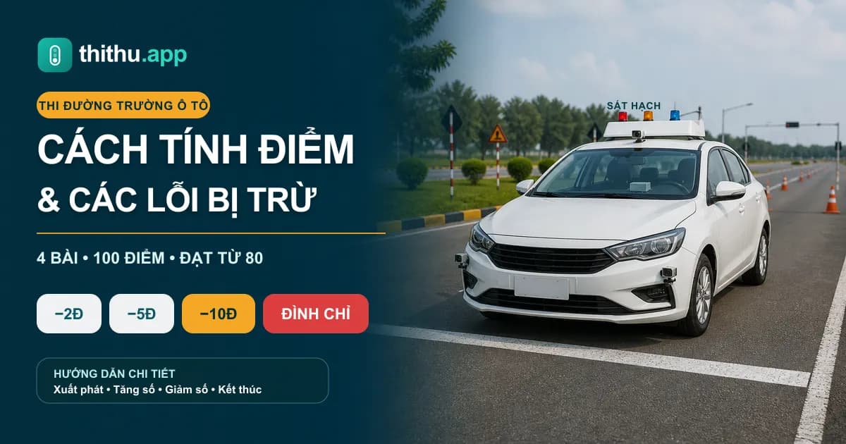 Xe sát hạch đứng trước vạch xuất phát và cách tính điểm thi đường trường