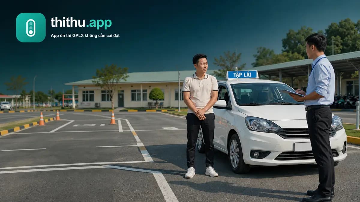 Học viên thi hoàn thành khóa đào tạo GPLX tại sân tập lái ô tô ở Việt Nam